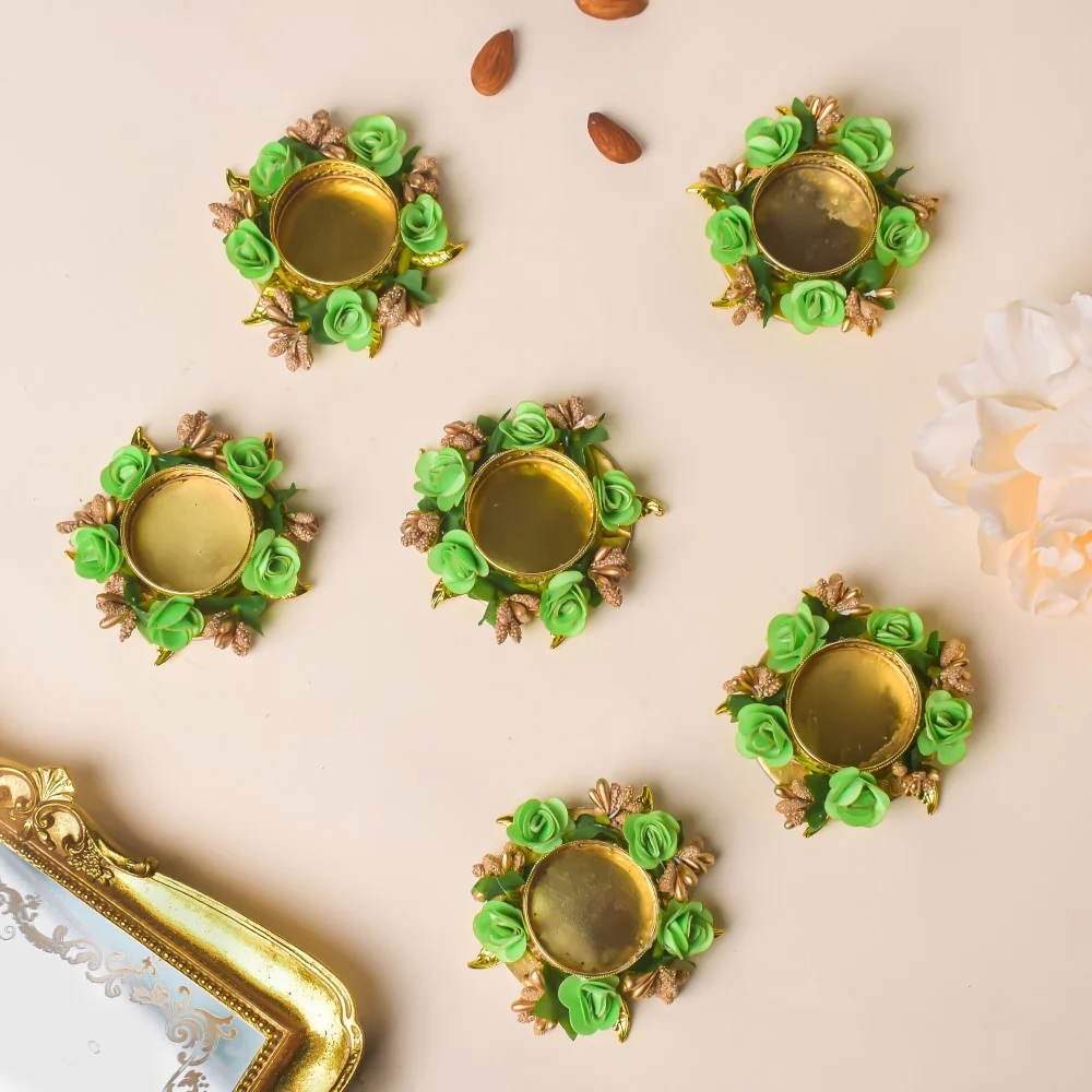 Green Rose Tea Light Holder Set Of 6 - Image 5