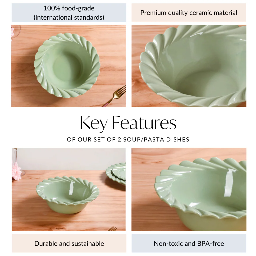 Green Scallop Luxury Serving  Bowls Set Of 2 1000ml - Image 4