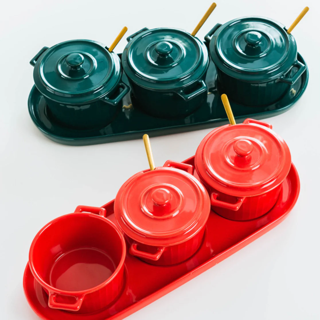 Green Spice Jar Set With Tray - Image 2