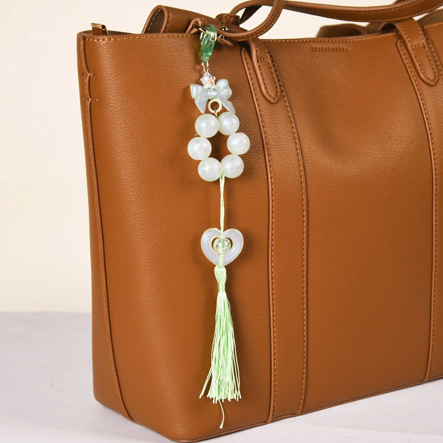 Green Tassel Heart Charm Keychain - Image 8