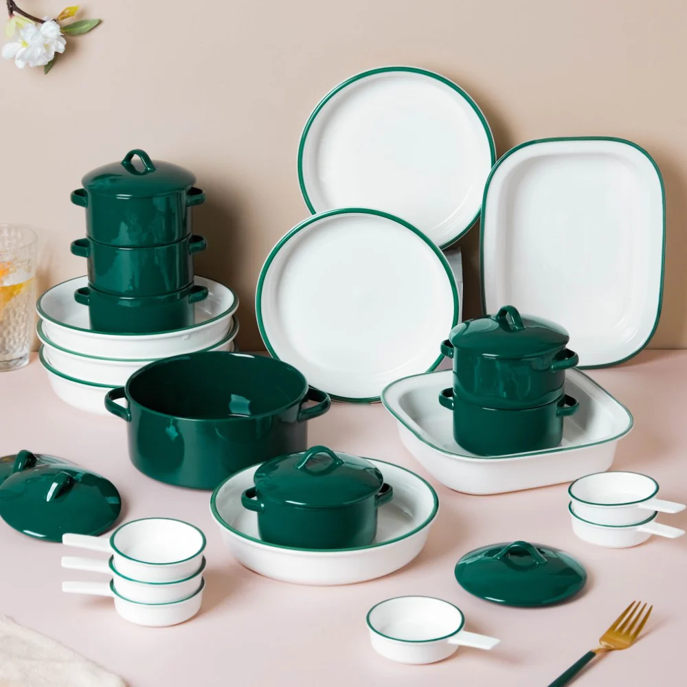 Green Toujours 21 Piece Pasta Snack Set For 6 - Image 16