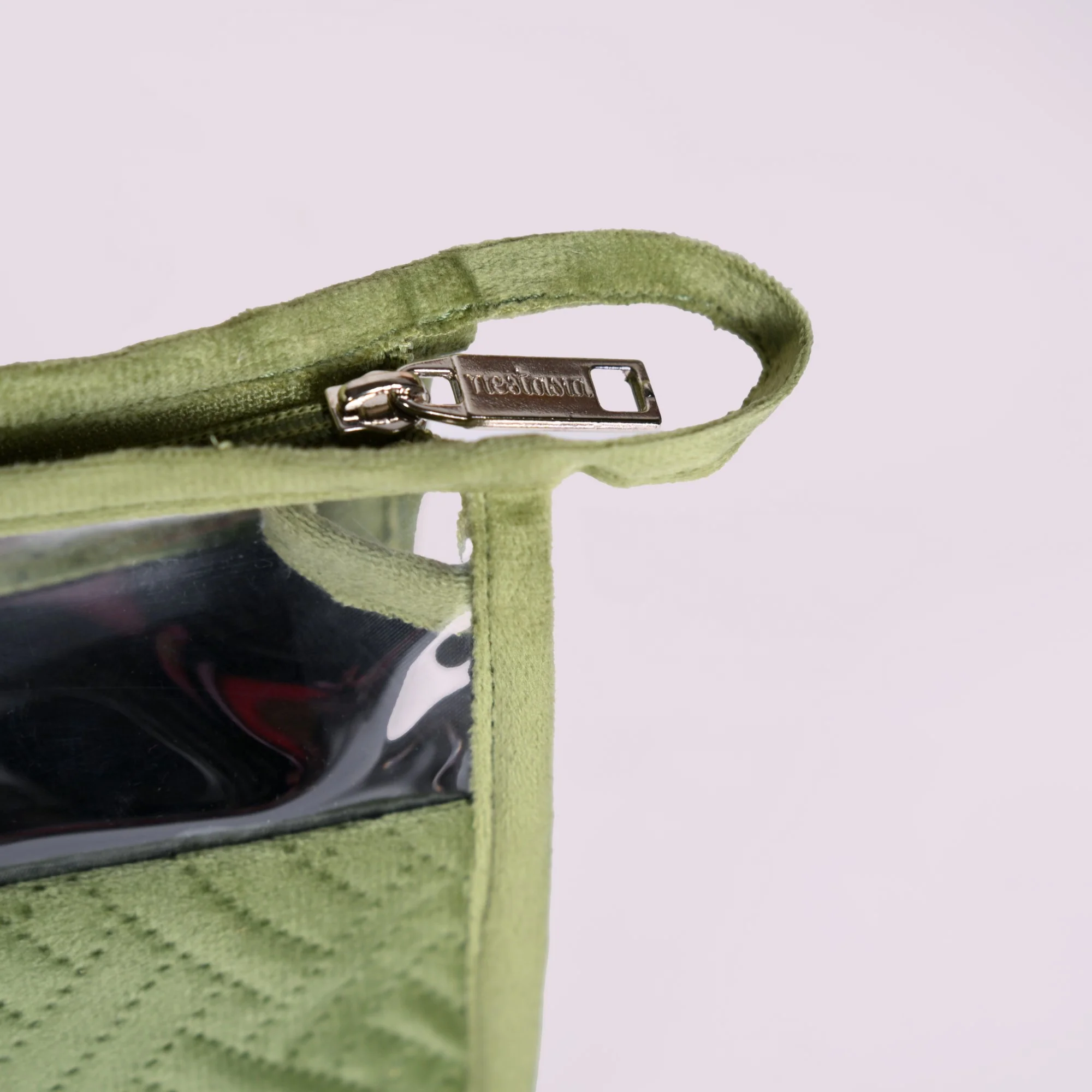 Green Velvet Transparent Travel Pouch Set Of 2 - Image 7