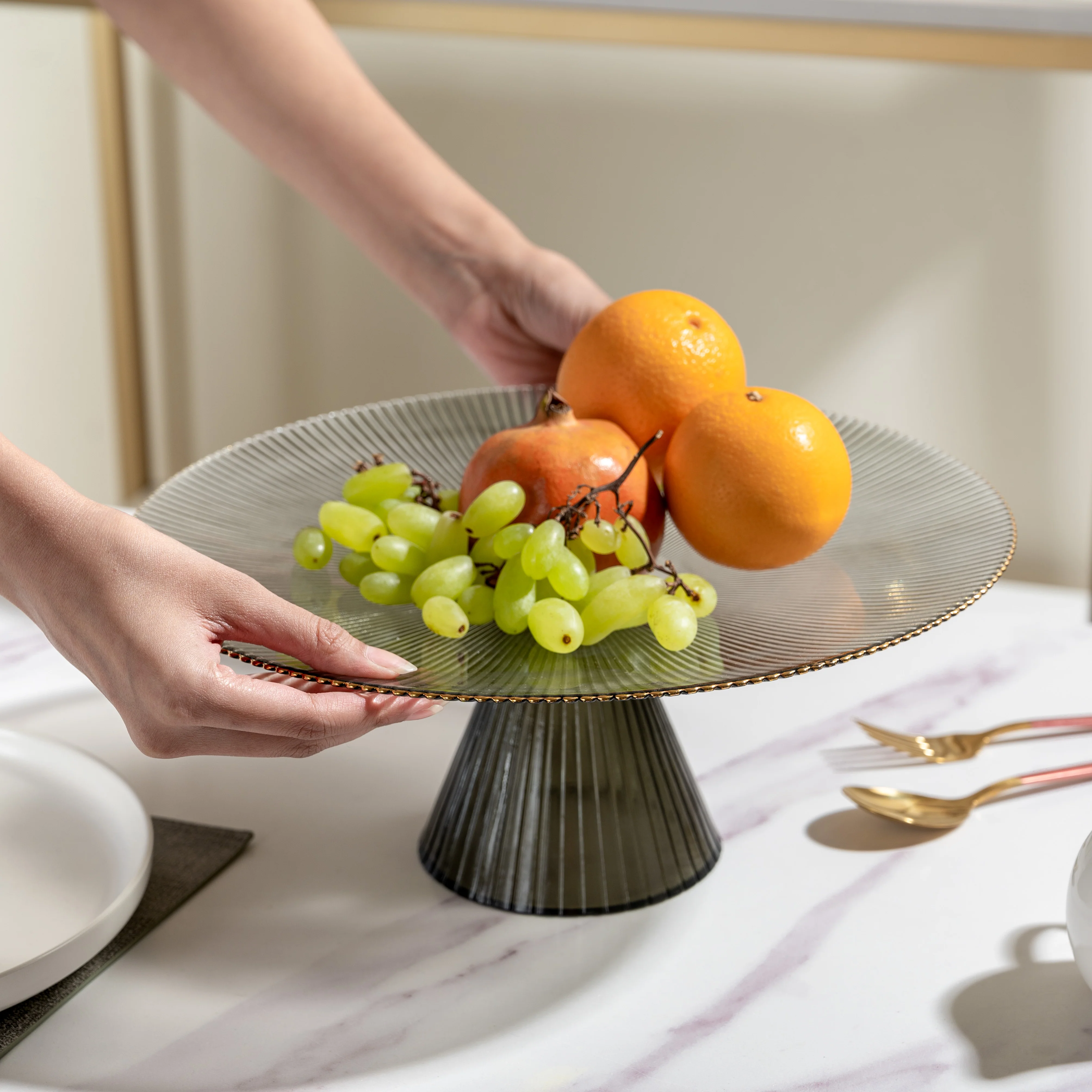 Grey Glass Cake Stand 13 inch - Image 2