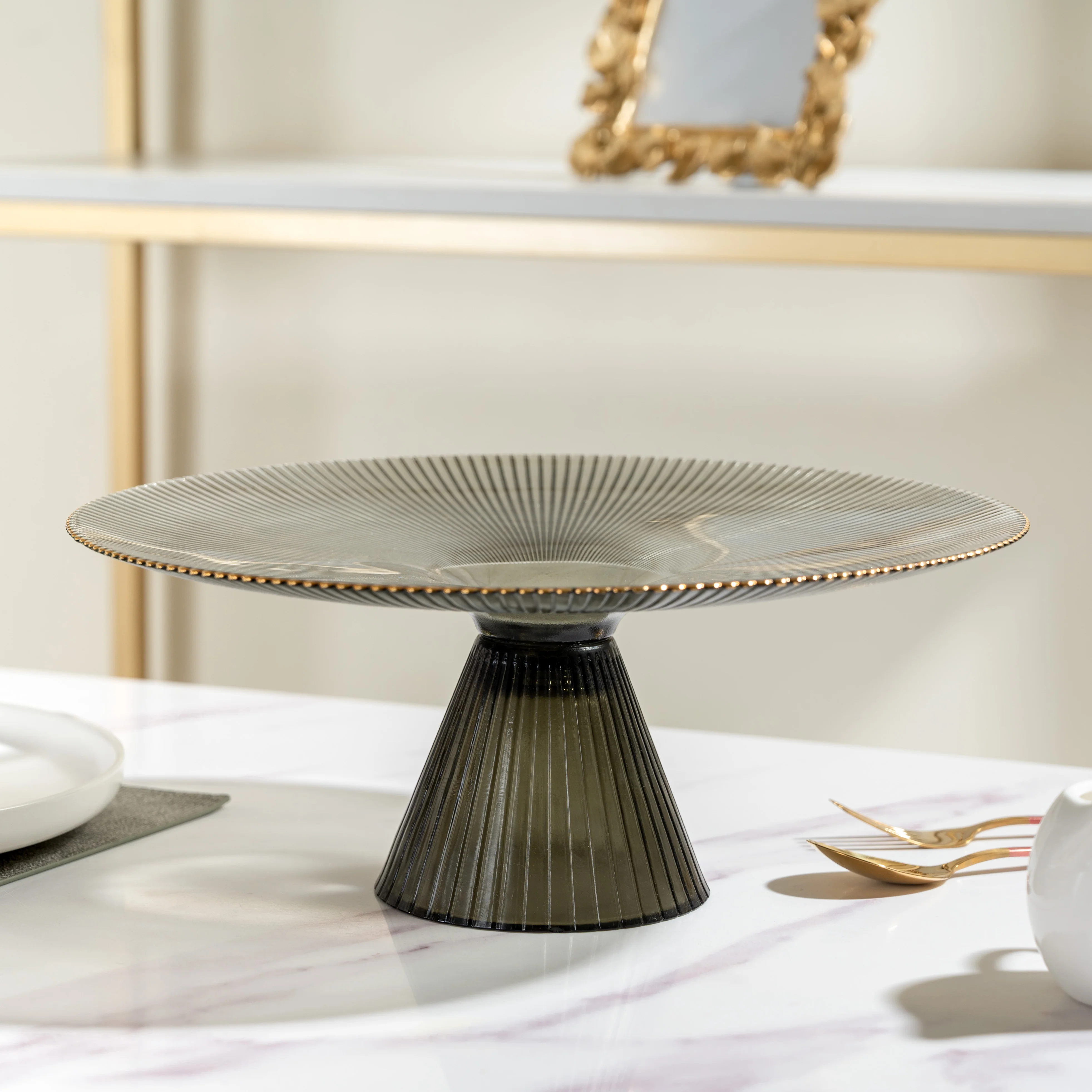 Grey Glass Cake Stand 13 inch - Image 3