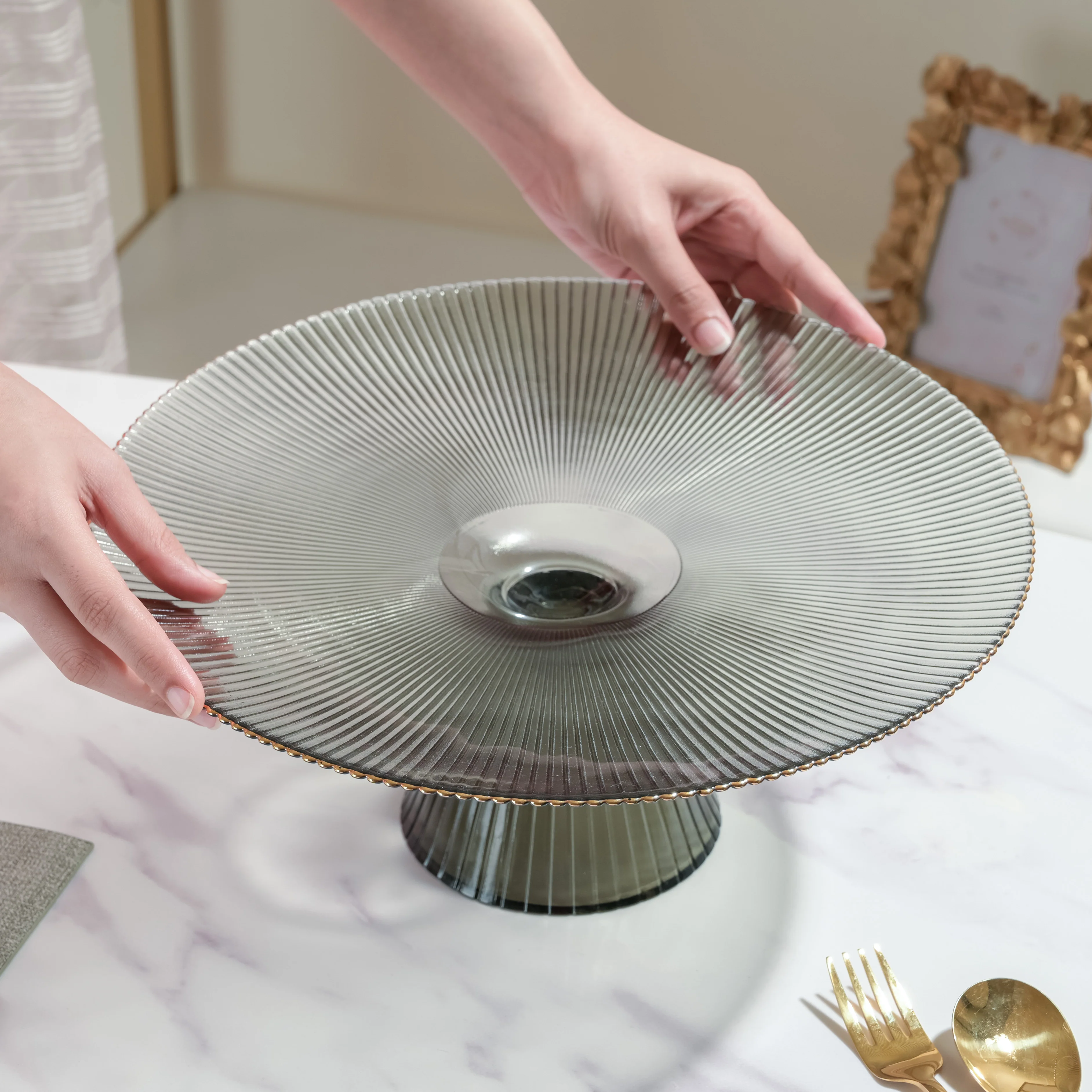 Grey Glass Cake Stand 13 inch - Image 4