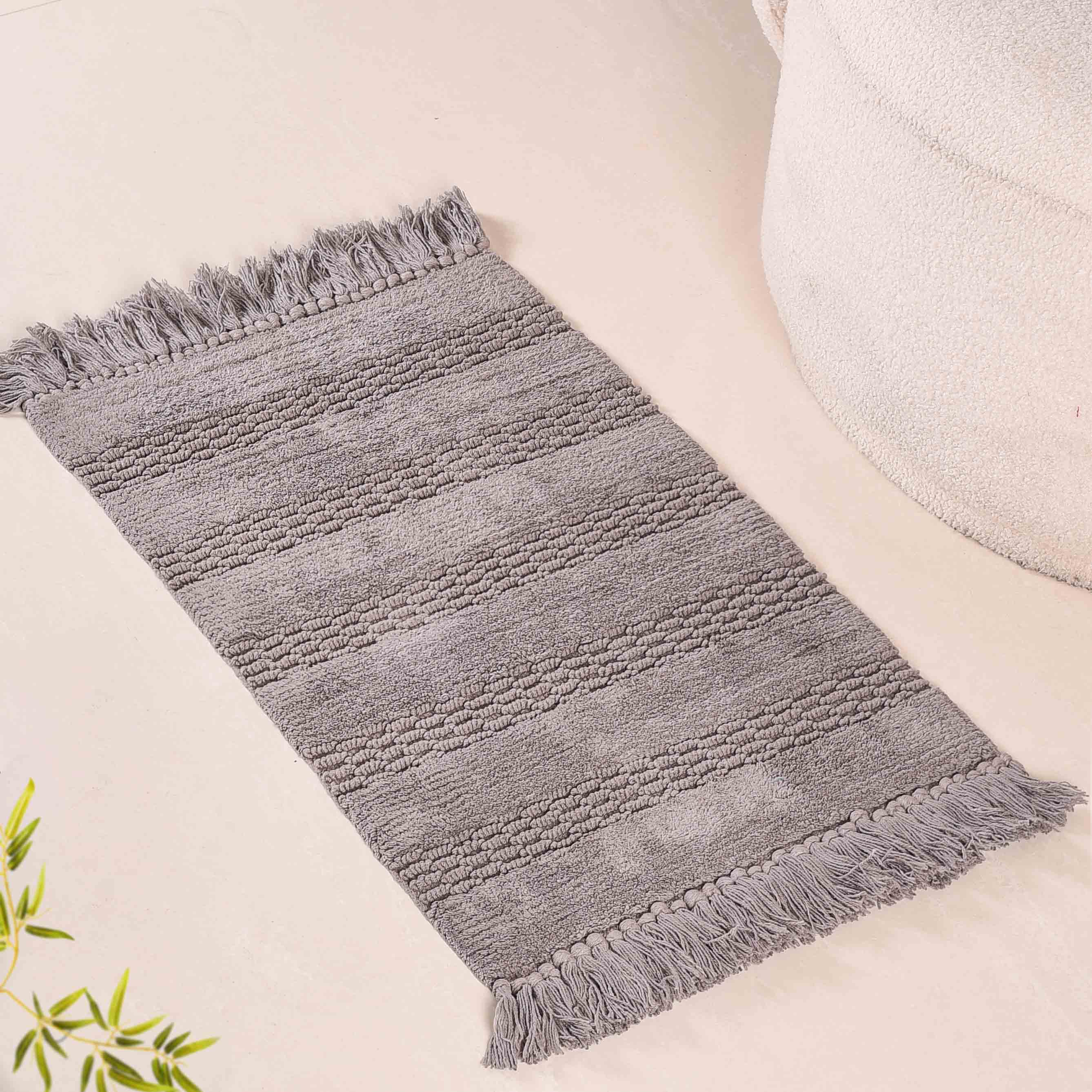 Grey High Absorbent Handcrafted Cotton Floor Mat Set Of 2 31x17 Inch - Image 2