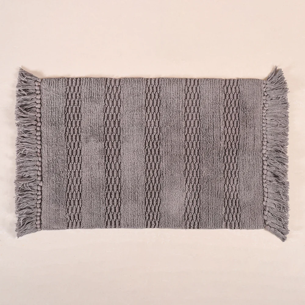 Grey High Absorbent Handcrafted Cotton Floor Mat Set Of 2 31x17 Inch - Image 3