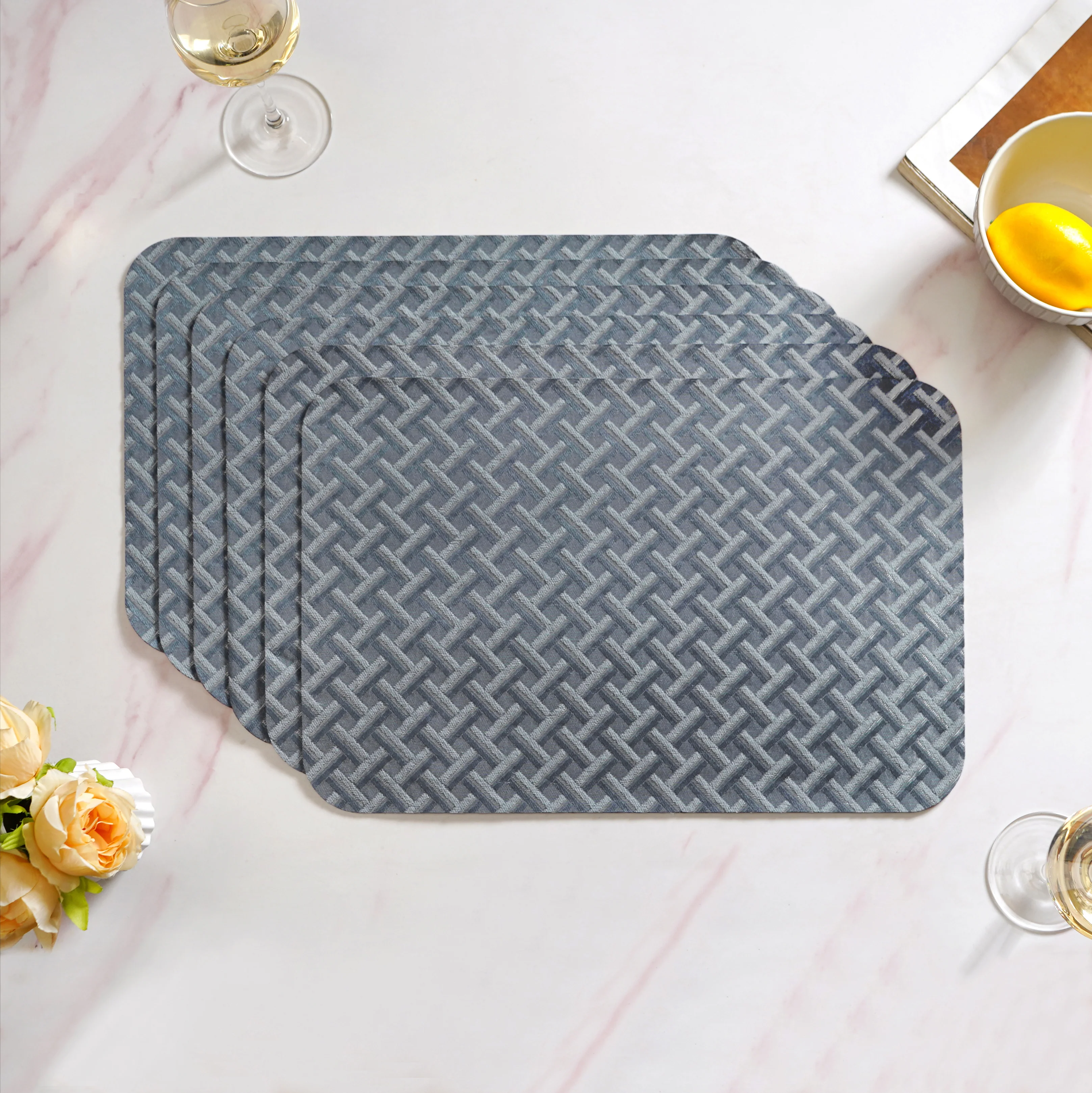 Greyish Blue Weave Pattern Tablemat Set Of 6 - Image 2