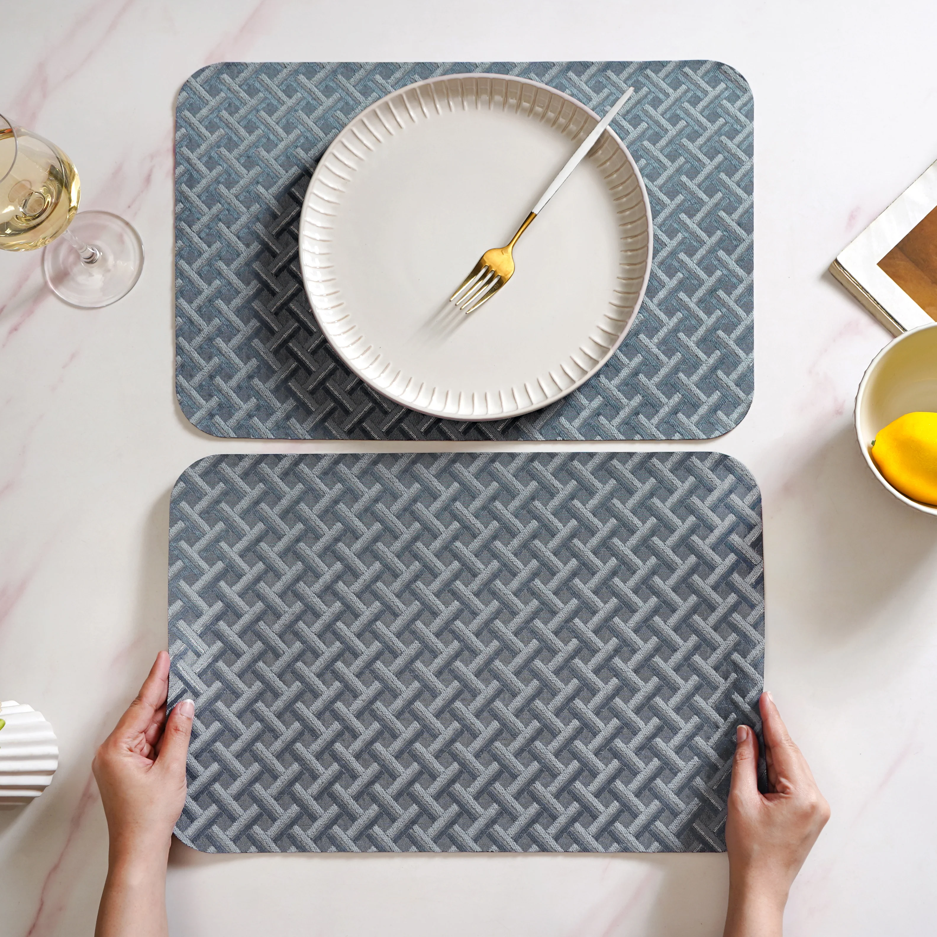 Greyish Blue Weave Pattern Tablemat Set Of 6 - Image 3