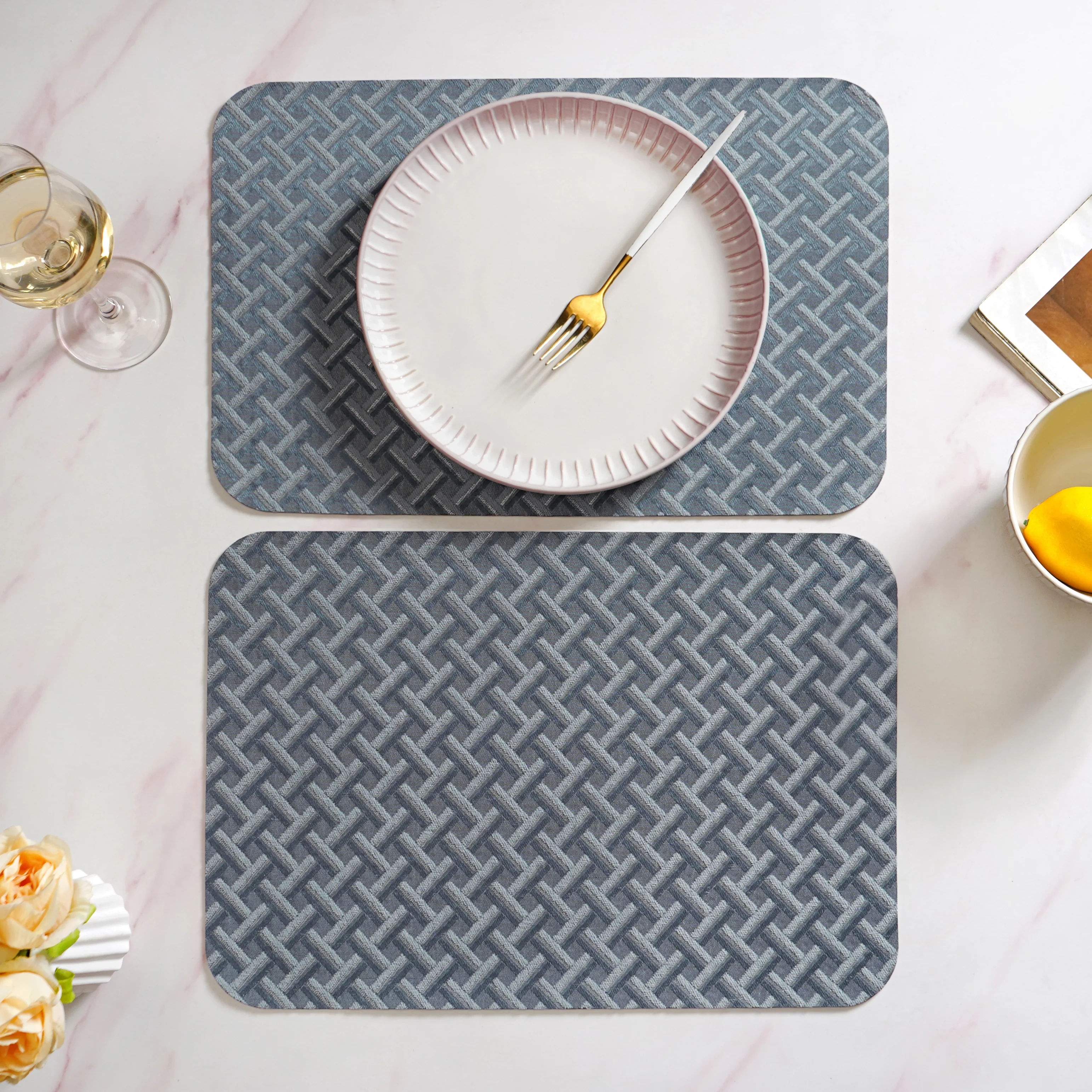 Greyish Blue Weave Pattern Tablemat Set Of 6 - Image 9