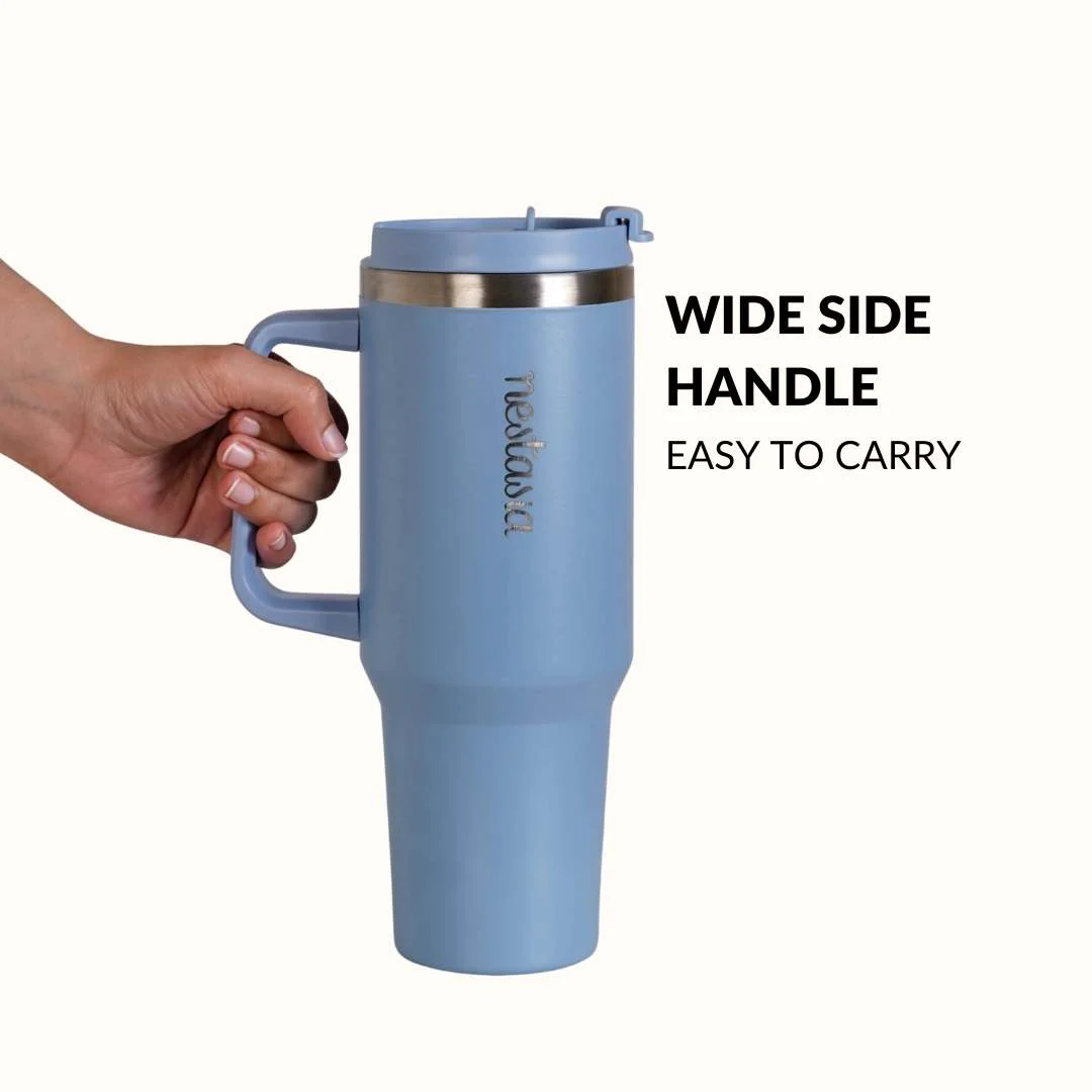 GripSip 40 Insulated Tumbler Bottle With Side Handle Blue Frost 1200ml - Image 3