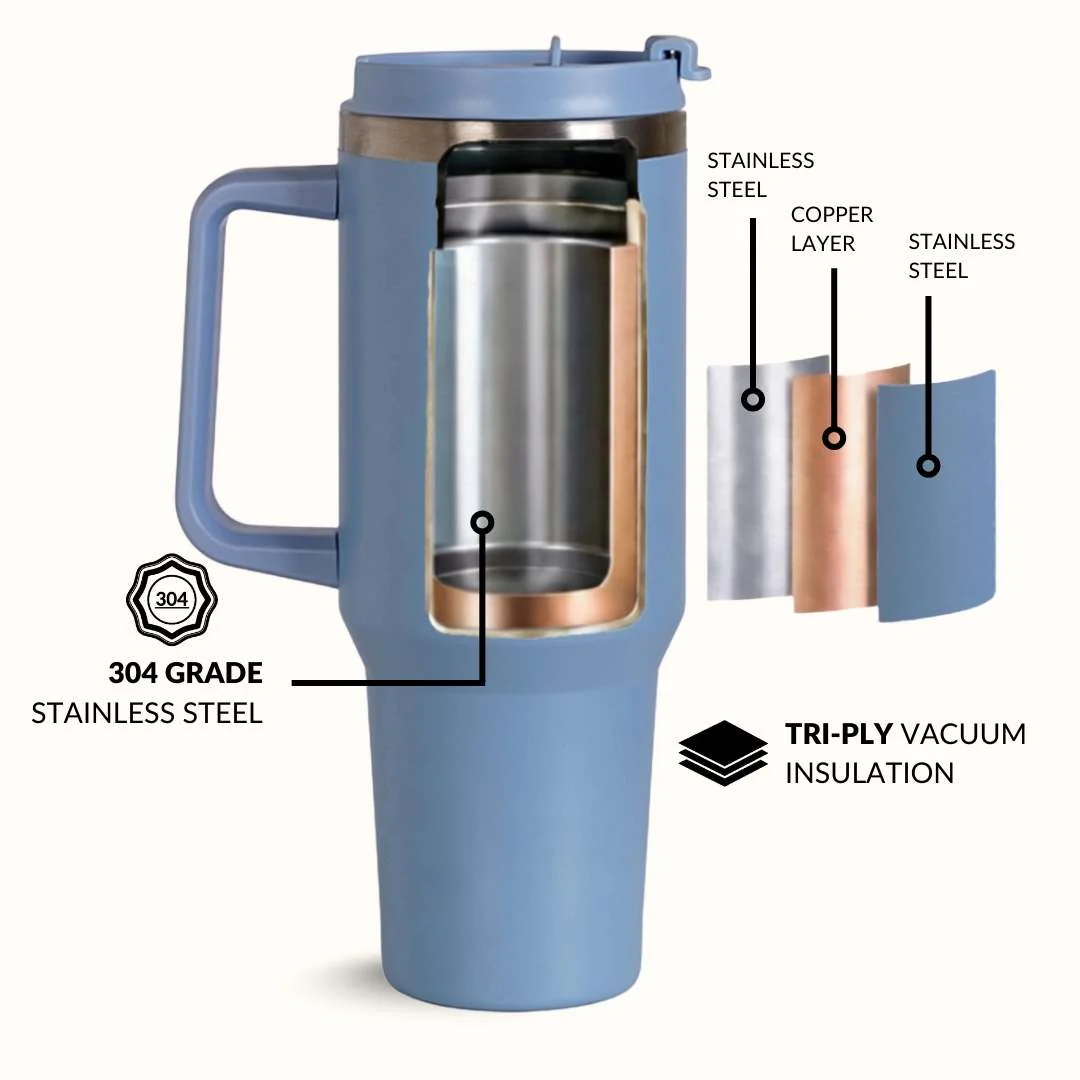 GripSip 40 Insulated Tumbler Bottle With Side Handle Blue Frost 1200ml - Image 6