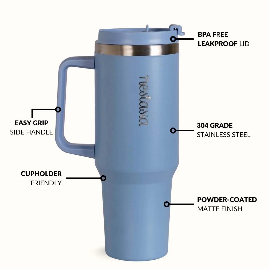 GripSip 40 Insulated Tumbler Bottle With Side Handle Blue Frost 1200ml - Image 7