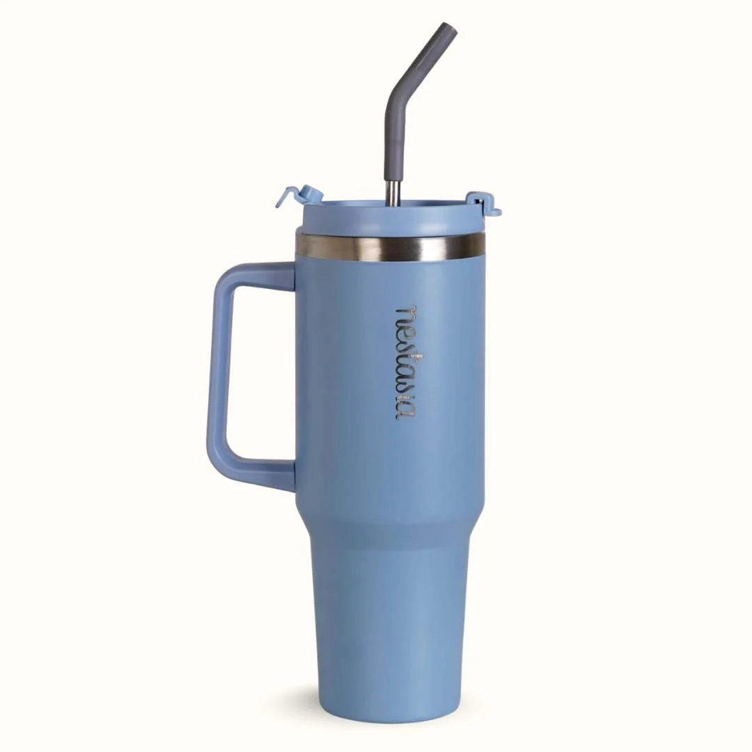 GripSip 40 Insulated Tumbler Bottle With Side Handle Blue Frost 1200ml - Image 9