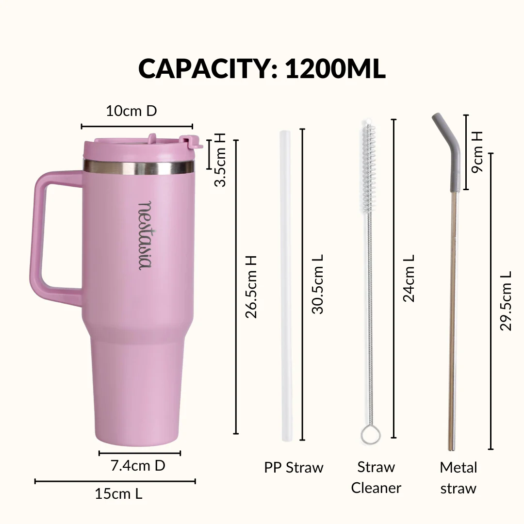 GripSip 40 Insulated Tumbler Bottle With Side Handle Blush Rose Pink 1200ml - Image 4