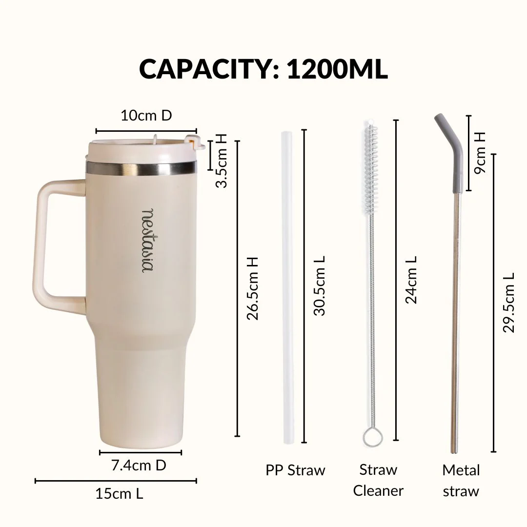 GripSip 40 Insulated Tumbler Bottle With Side Handle Pearl White 1200ml - Image 4