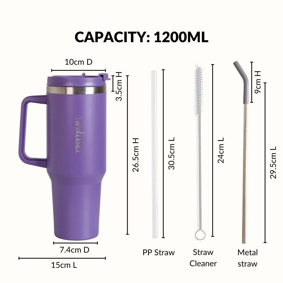 GripSip 40 Insulated Tumbler Bottle With Side Handle Viva Violet 1200ml - Image 4