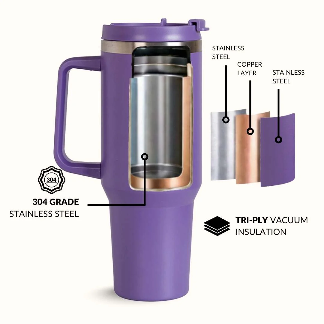 GripSip 40 Insulated Tumbler Bottle With Side Handle Viva Violet 1200ml - Image 6
