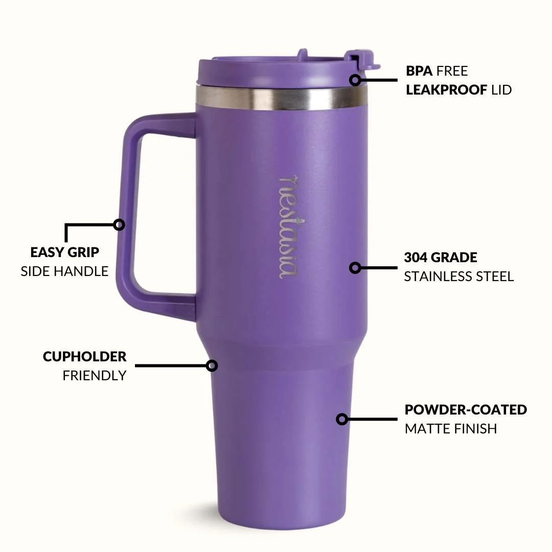 GripSip 40 Insulated Tumbler Bottle With Side Handle Viva Violet 1200ml - Image 7