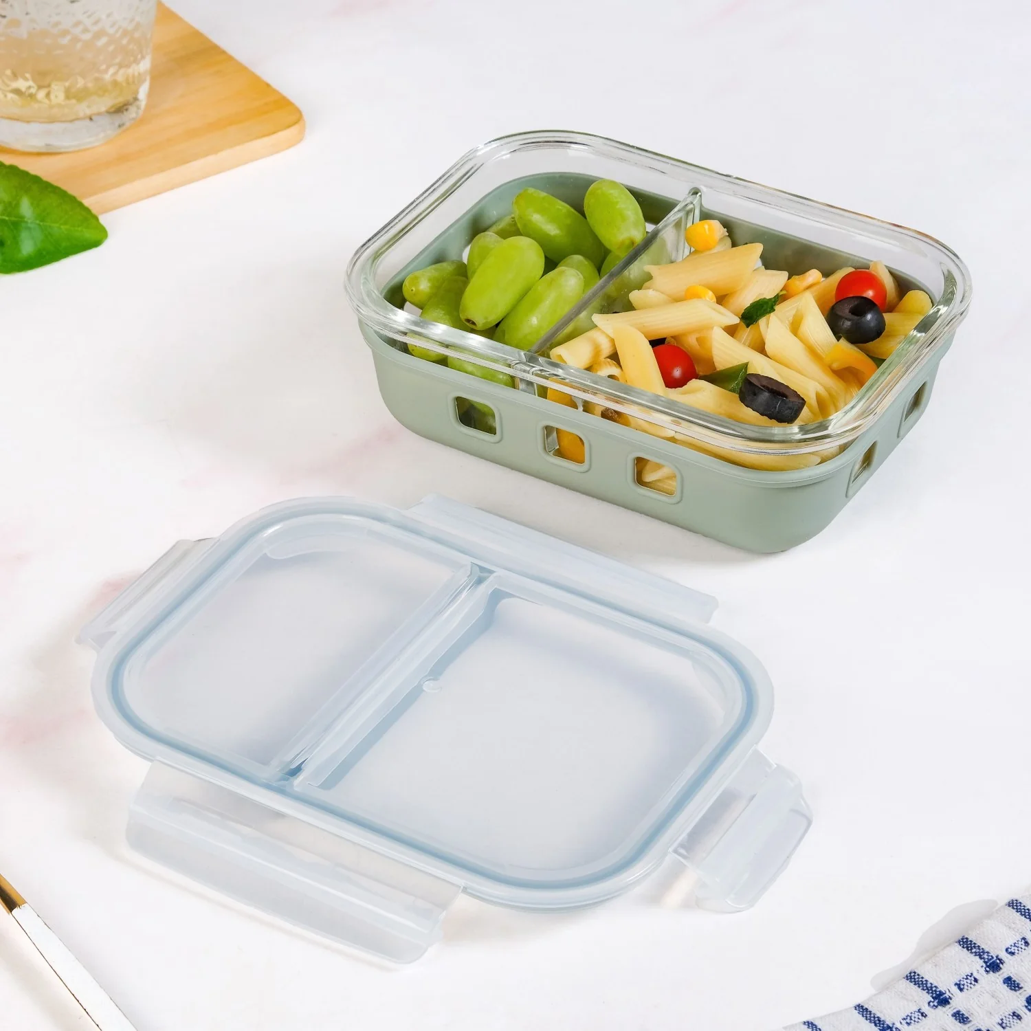 Gripso Dual Compartment Food Container 600ml Sage Green