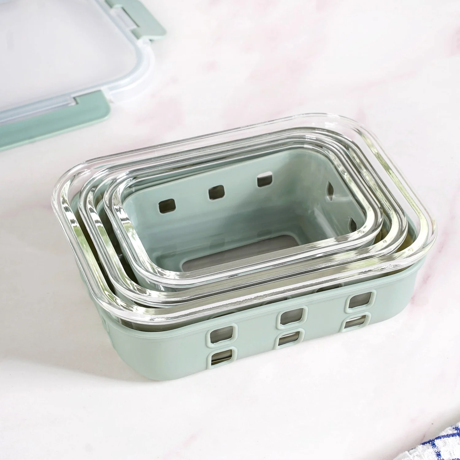 Gripso Microwave Safe Meal Prep Container With Silicone Sleeves Set Of 3 Sage Green S 370ml M 600ml L 1000ml - Image 8