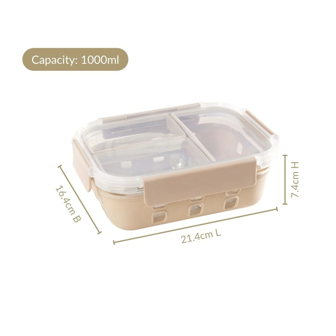 Gripso Triple Compartment Lunch Box 1000ml Beige - Image 4