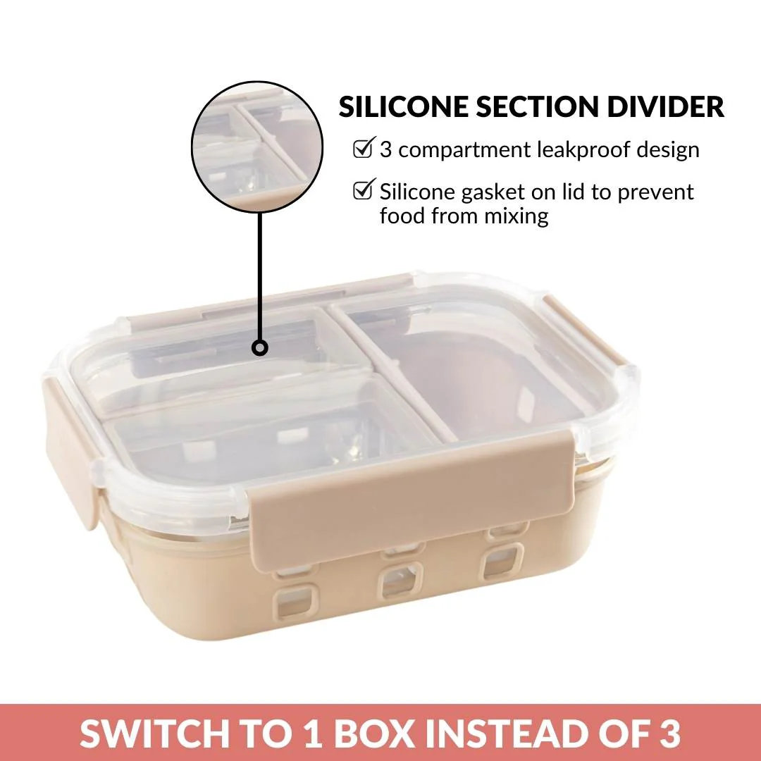 Gripso Triple Compartment Lunch Box 1000ml Beige - Image 7