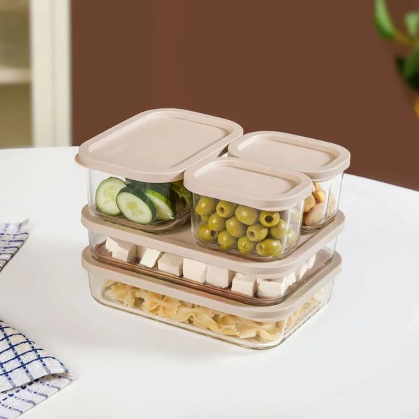 Groovo Food Storage Containers With Lid Set Of 5 310ml 750ml 1200ml Beige