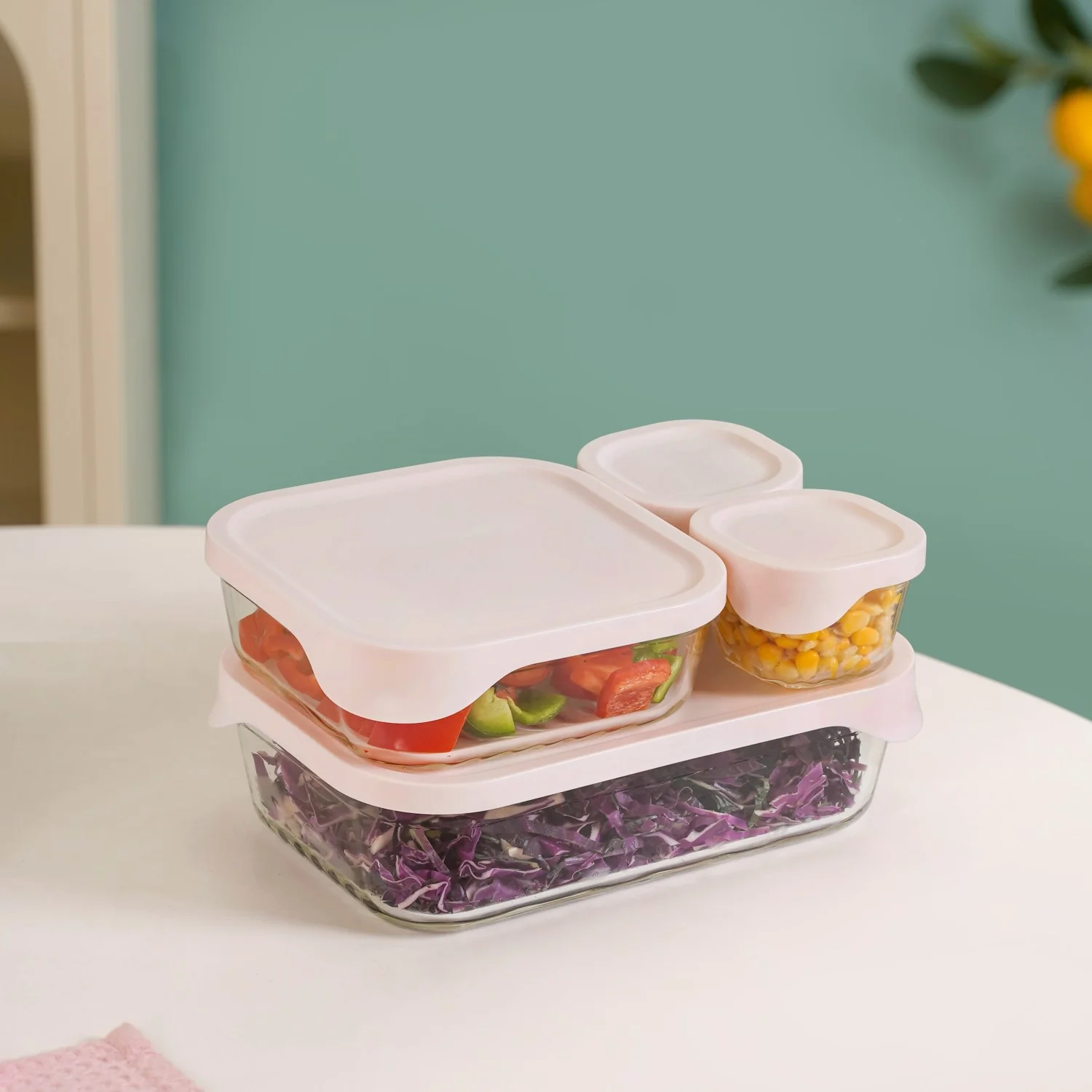 Groovo Lite Microwave Safe Glass Food Container Set Of 4 220ml 1320ml 2500ml
