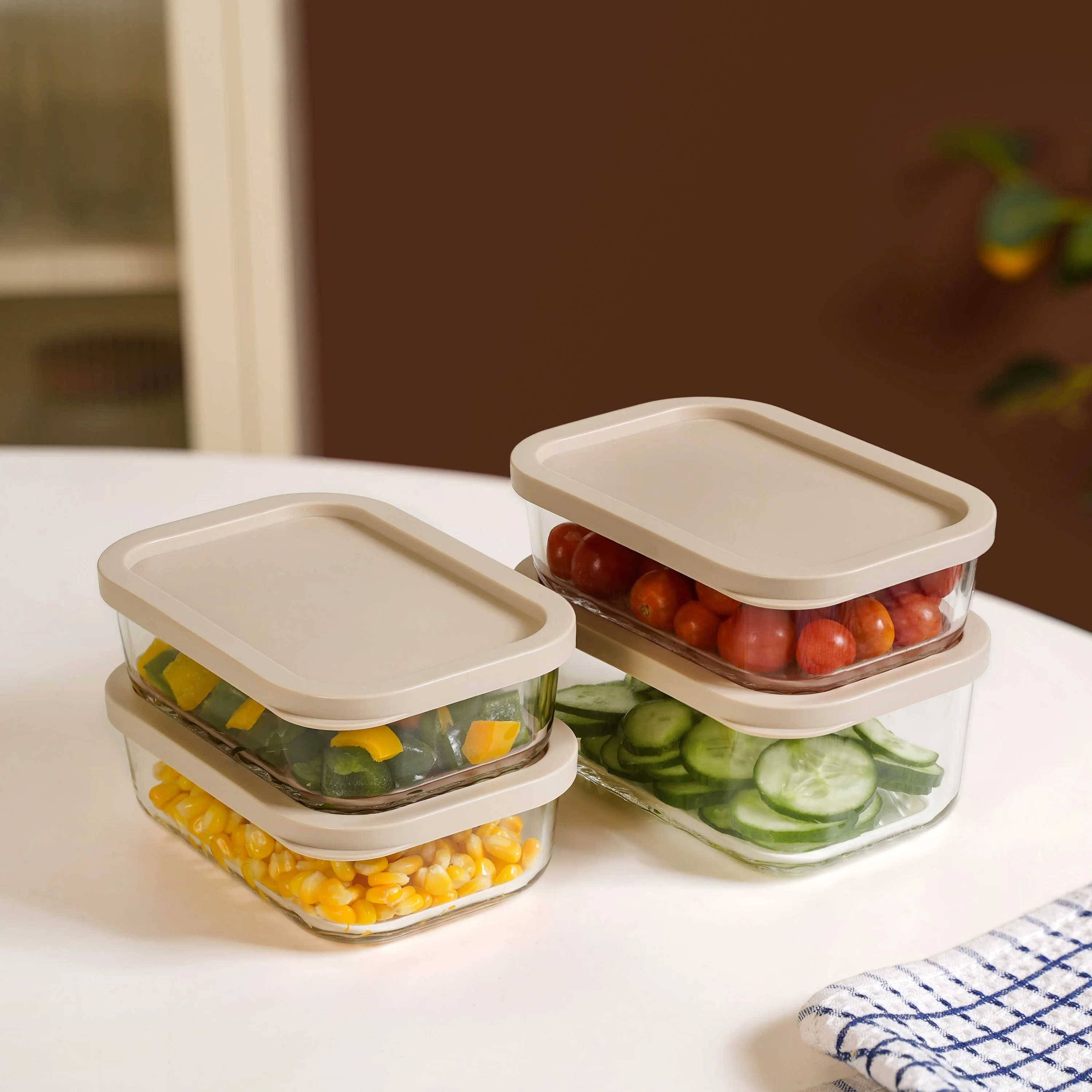 Groovo Multipurpose Storage Container Set Of 4 Beige M 520ml L 750ml