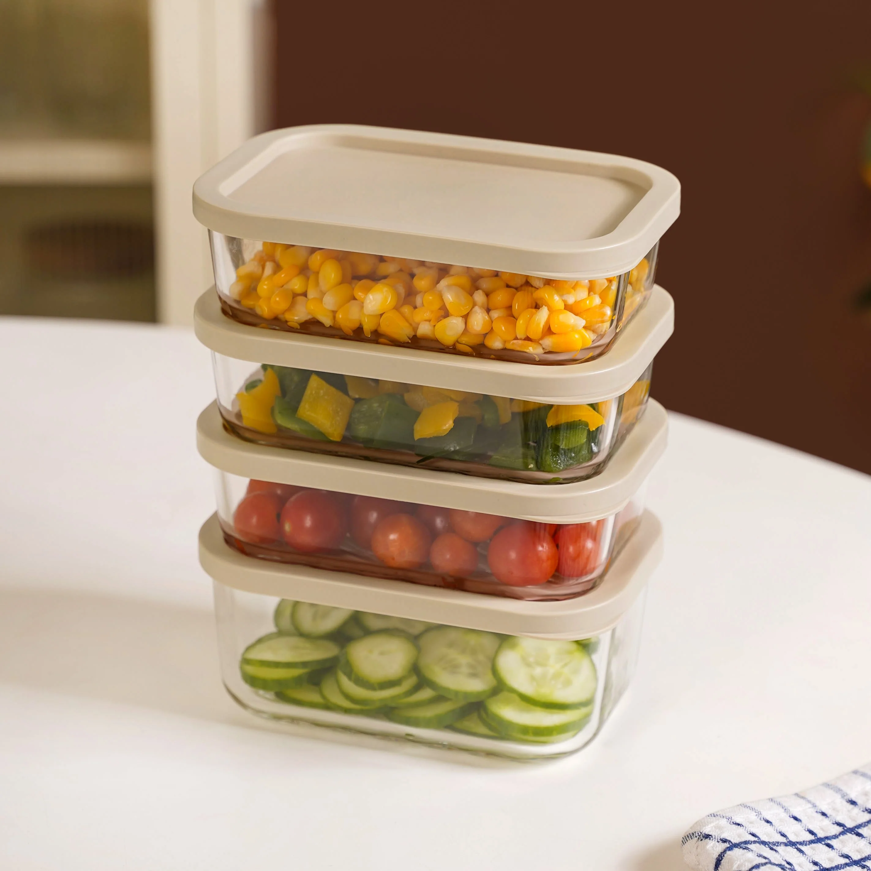 Groovo Multipurpose Storage Container Set Of 4 Beige M 520ml L 750ml - Image 8