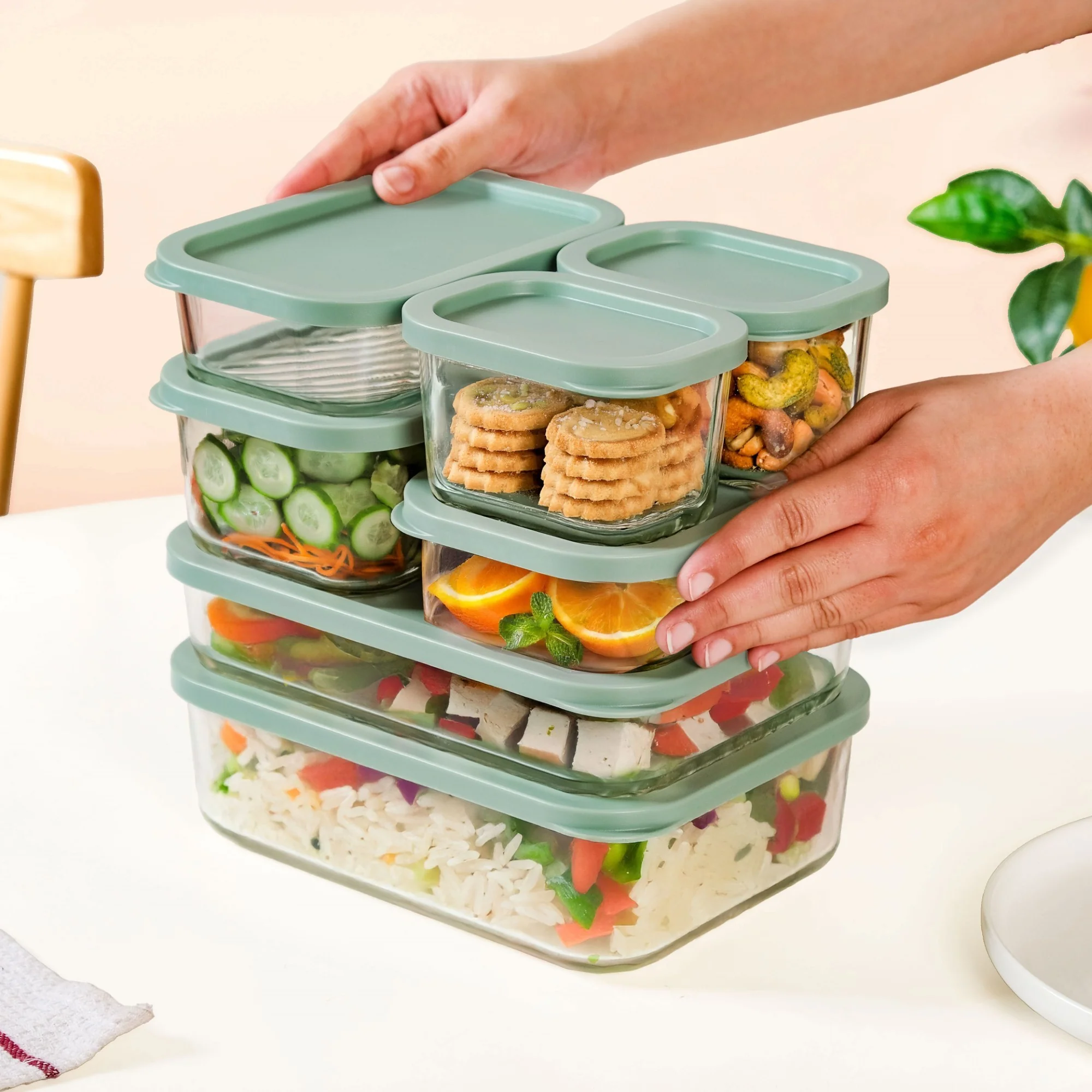 Groovo Stack On Storage Container Sage Green Set Of 7 S 310ml M 520ml L 750ml XL 1200ml XXL 1700ml - Image 3