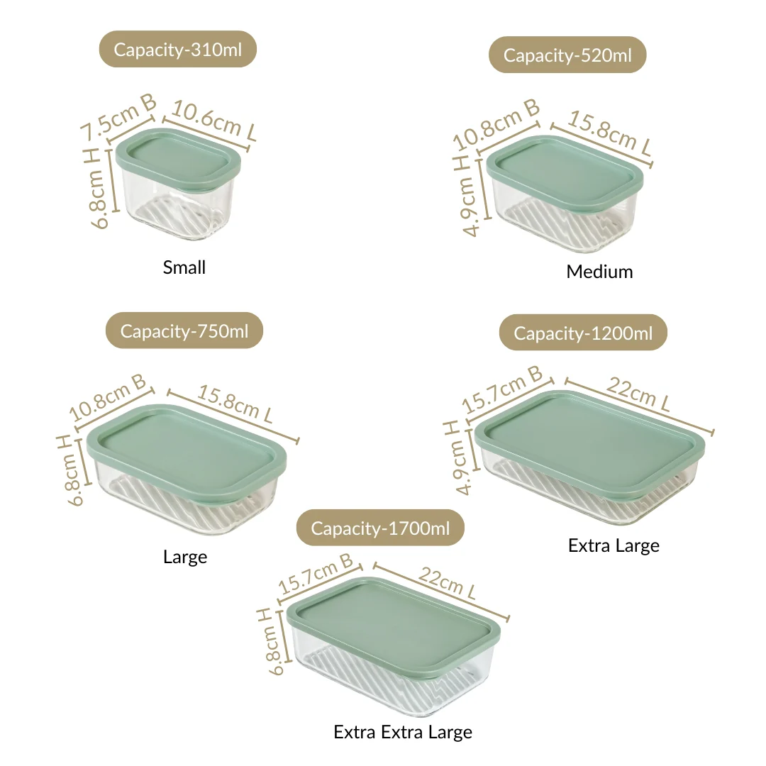 Groovo Stack On Storage Container Sage Green Set Of 7 S 310ml M 520ml L 750ml XL 1200ml XXL 1700ml - Image 4