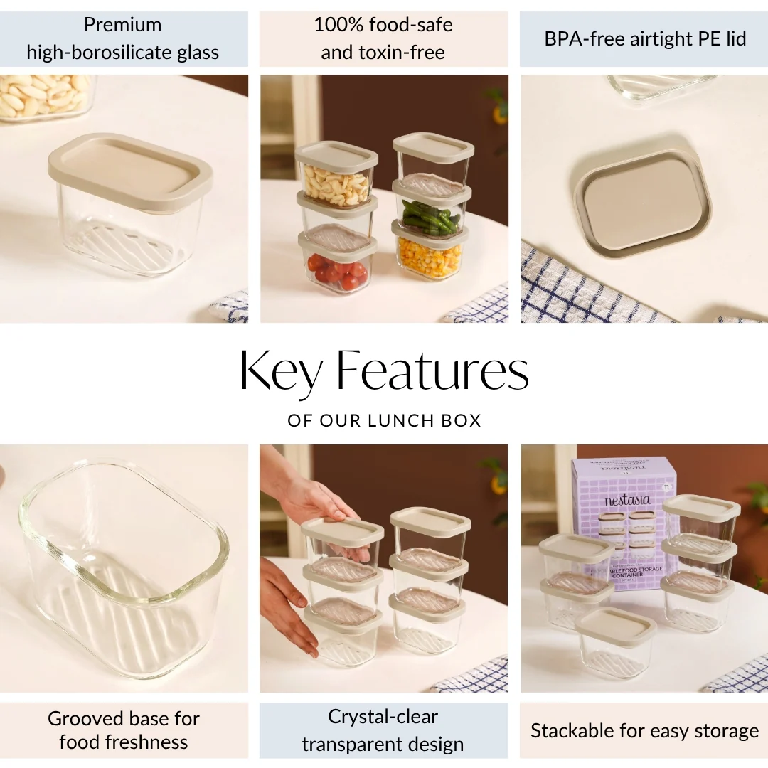 Groovo Stackable Food Storage Container Set Of 6 Beige 310ml - Image 5