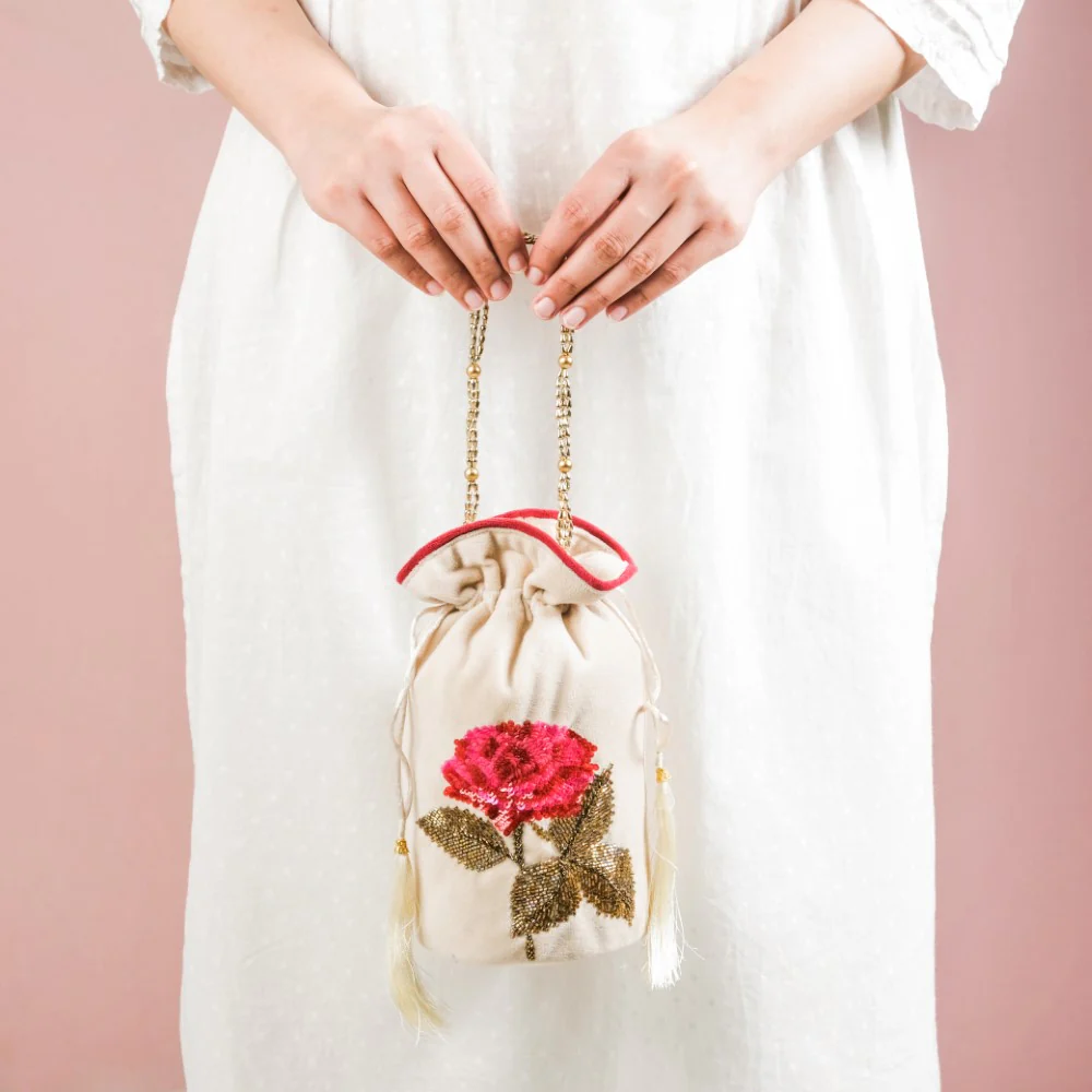 Gul Velvet Potli Bag Off White - Image 4
