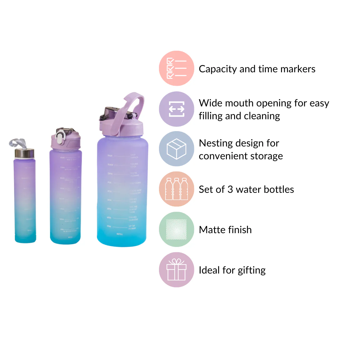 Gym Motivational Water Bottle Set Of 3 Lavender Blue - Image 4