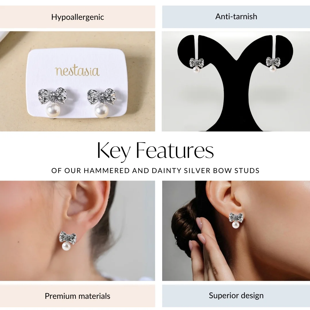 Hammered And Dainty Silver Bow Studs - Image 4
