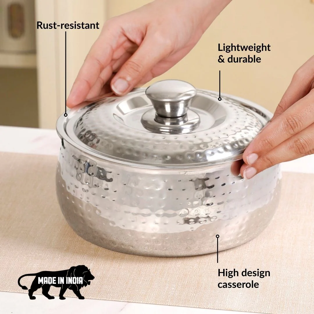 Hammered Stainless Steel Casserole 1500ml - Image 3