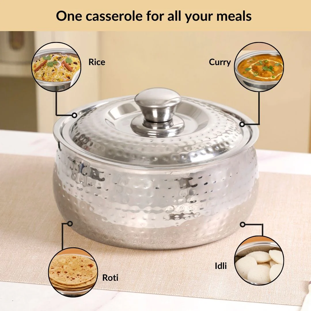 Hammered Stainless Steel Double Walled Casserole 2000ml - Image 7