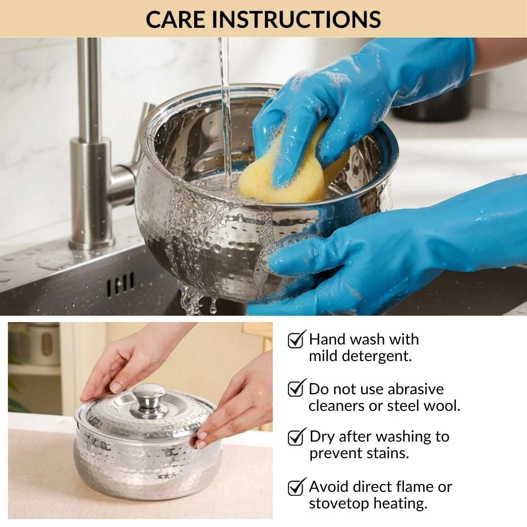 Hammered Stainless Steel Double Walled Casserole 2000ml - Image 9
