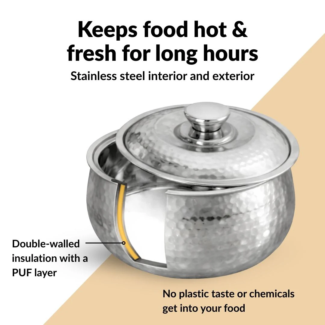Hammered Stainless Steel Insulated Casserole 3000ml - Image 6