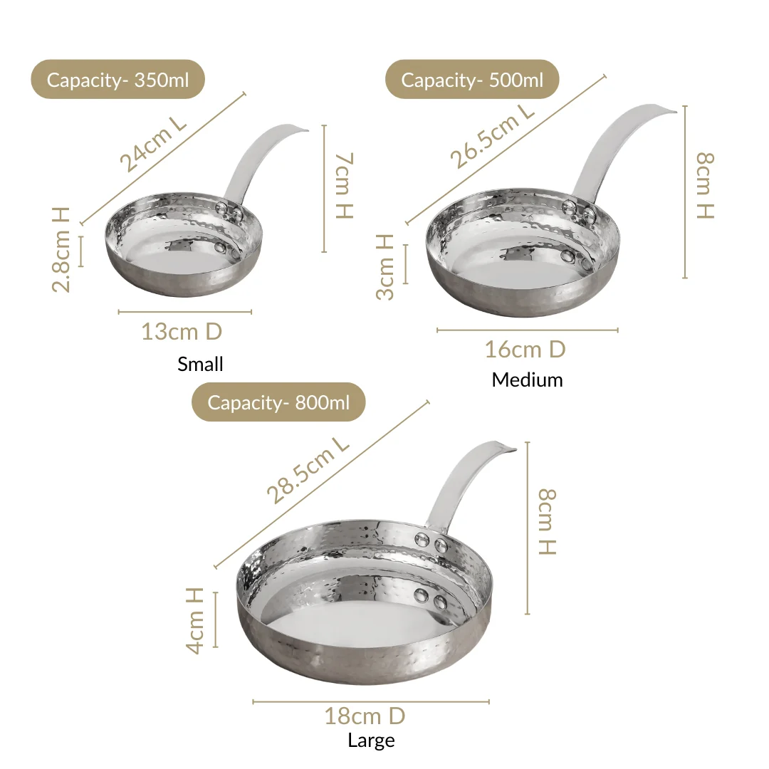 Hammered Stainless Steel Serving Pan With Handle Set Of 3 - Image 4