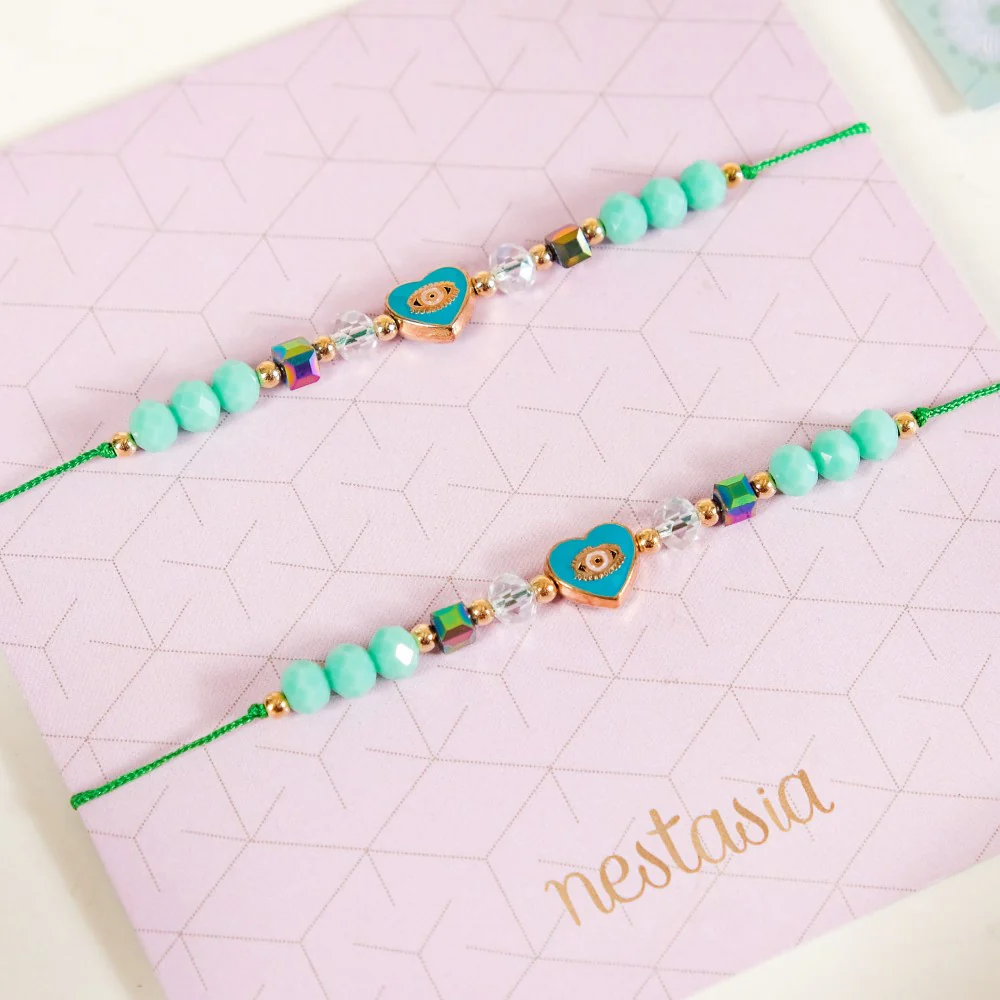 Hamsa Eye Heart Charm Bracelet Set Of 2 - Image 3