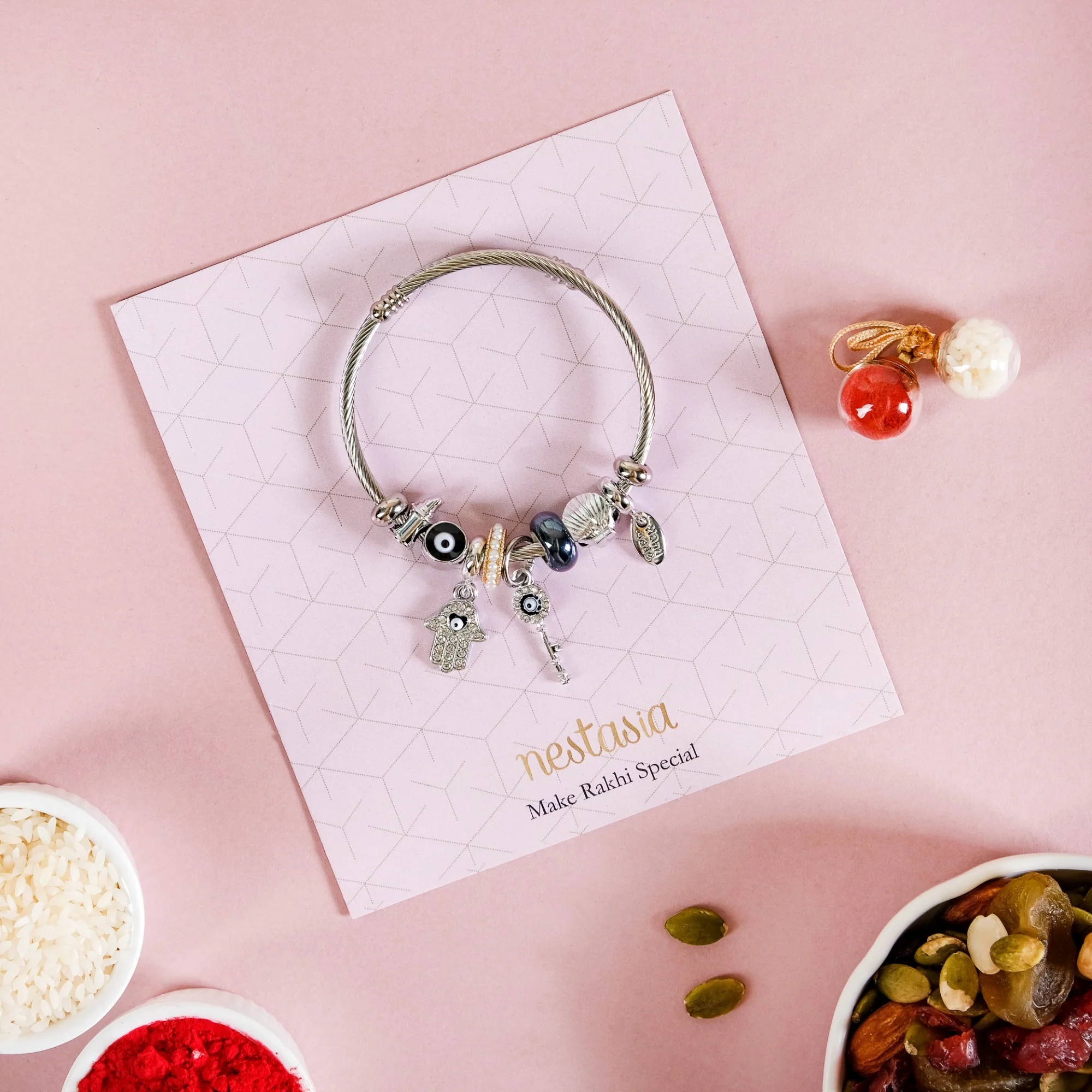 Hamsa Hand Bracelet Rakhi Gift Hamper Set Of 3 With Box And Card - Image 6
