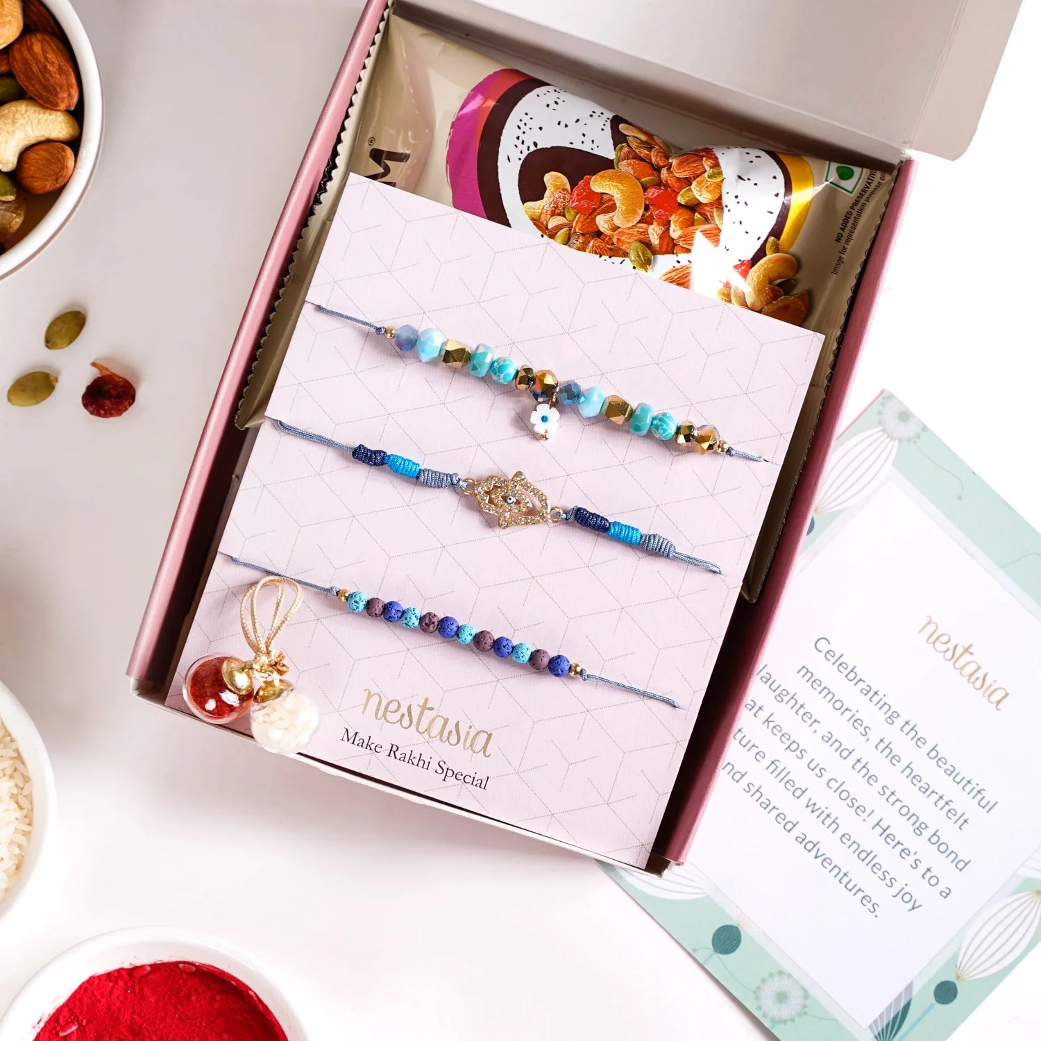 Hamsa Hand Evil Eye Rakhi Hamper Set Of 5 With Gift Box And Card - Image 5