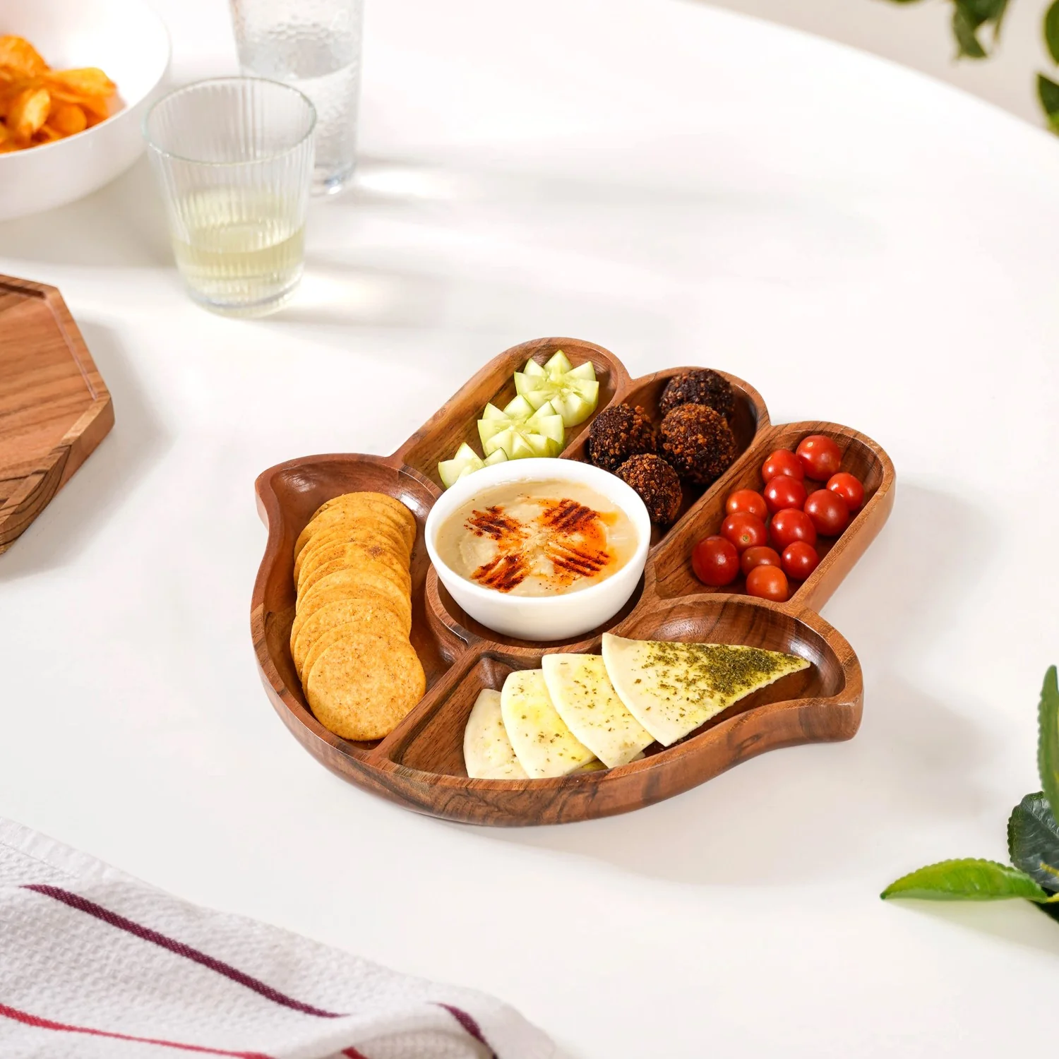Hamsa Hand Wooden Platter With Dip Bowl - Image 5