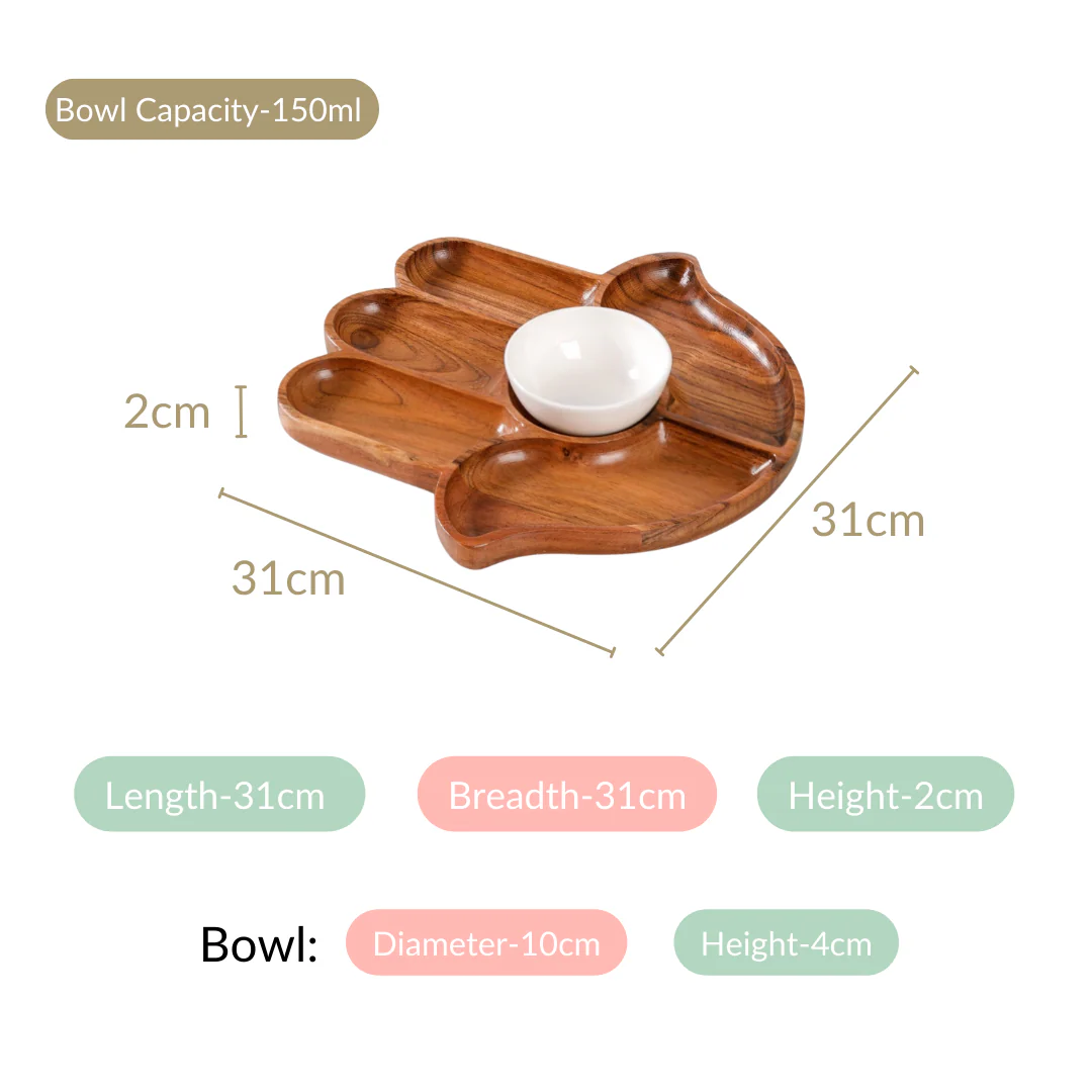 Hamsa Hand Wooden Platter With Dip Bowl - Image 7