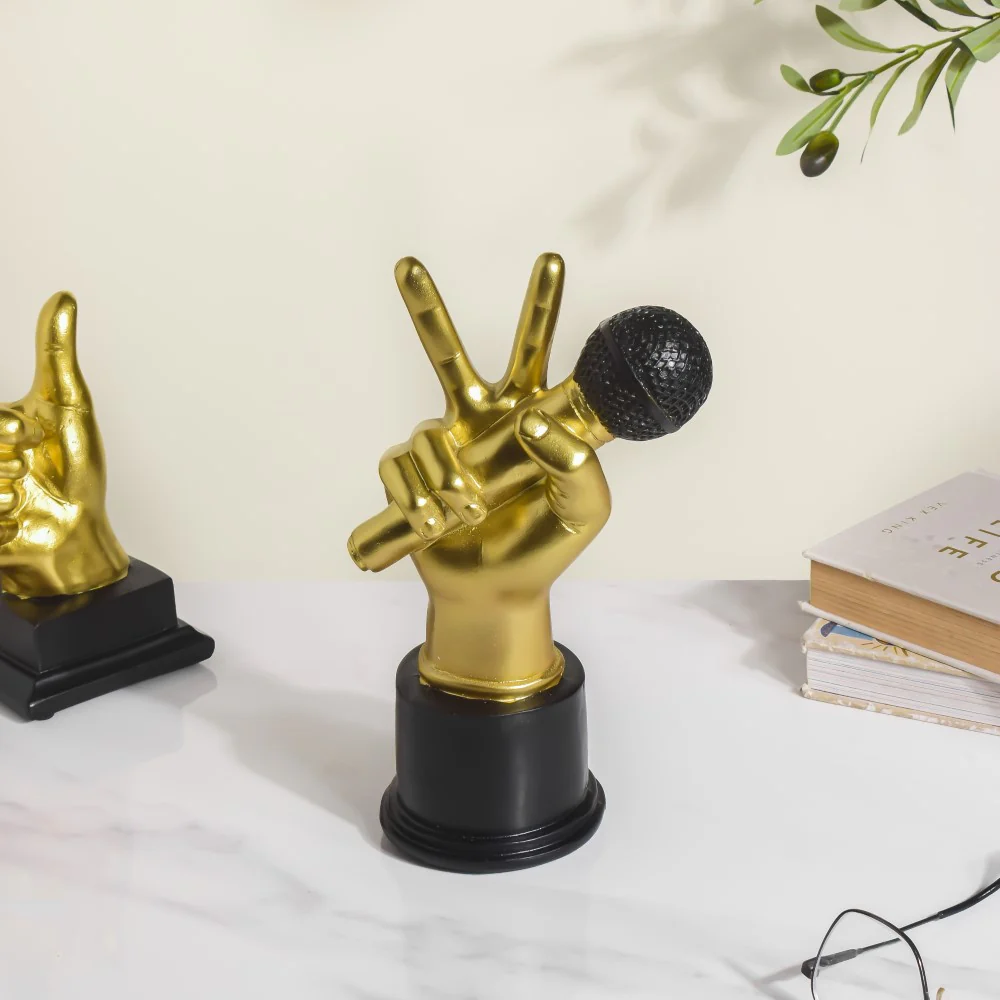 Hand And Mic Decor Showpiece Gold 9 Inch