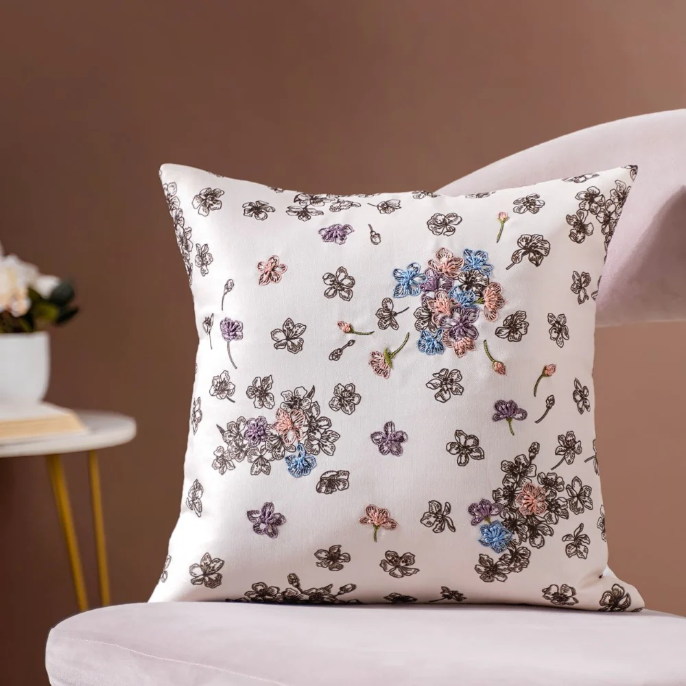 Hand Embroidery Floral Cushion Cover 16 x 16 Inch