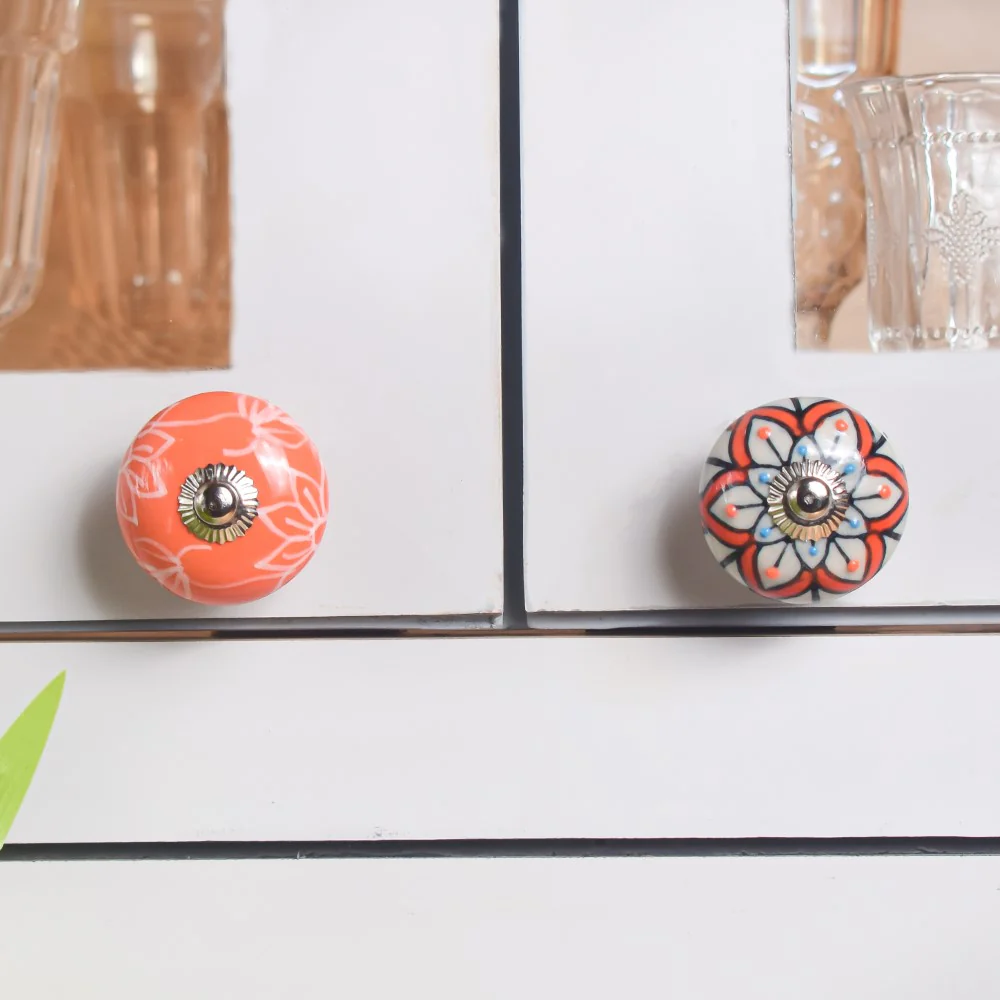 Hand Painted Ceramic Door Knob Orange Set Of 8 - Image 3